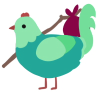 赤緑んご, a turquoise and spring chicken with a head pattern