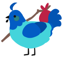 Goober, a aqua and ultramarine chicken with a head pattern