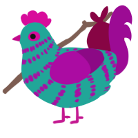 Hold Music, a turquoise and plum chicken with a bar pattern