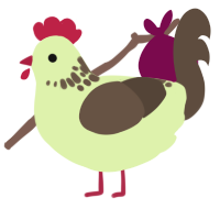 tree bark, a apple and bark chicken with a neck-speckle pattern