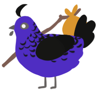 Deceased, a indigo and black chicken with a half-lace pattern
