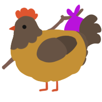 Caramel, a gold and bark chicken with a head pattern