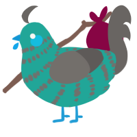 Clockwork, a turquoise and grey chicken with a bar pattern