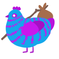 Gummy, a sky and amethyst chicken with a bar pattern