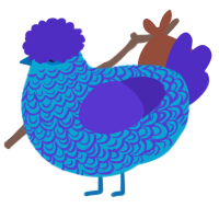Saiph, a cerulean and indigo chicken with a double-lace pattern
