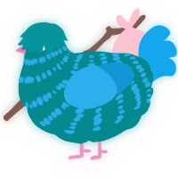 Skipjack, a teal and sky chicken with a bar pattern