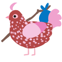 Valentine, a red and pink chicken with a speckle pattern