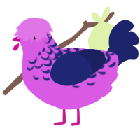 Goobery dude, a orchid and navy chicken with a half-lace pattern