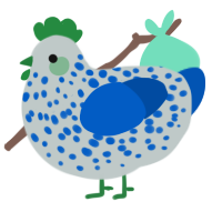Unexpected gay, a silver and ultramarine chicken with a speckle pattern