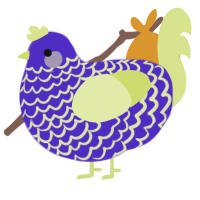 Illegitimate Son, a indigo and lemon chicken with a lace pattern