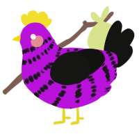 A amethyst and black chicken with a bar pattern