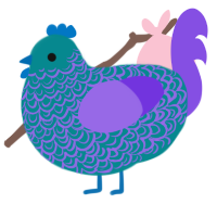 Til, a teal and blurple chicken with a double-lace pattern
