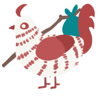 Pete, a white and red chicken with a bar pattern