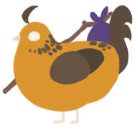 Squash, a orange and bark chicken with a neck-speckle pattern