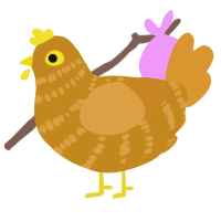 wicker, a ochre and orange chicken with a bar pattern