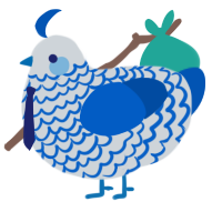 Kettle, a mist and ultramarine chicken with a lace pattern