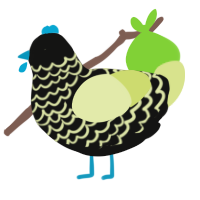 Potato Masher, a black and lemon chicken with a lace pattern
