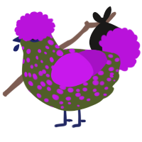 Hage, a olive and amethyst chicken with a speckle pattern