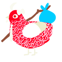 Apple Dot Com, a crimson and white chicken with a double-lace pattern