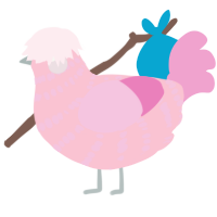 Galinda, a rose and pink chicken with a bar pattern