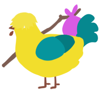 first gen banana, a yellow and teal chicken