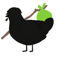 Patapon, a black chicken with a lace pattern