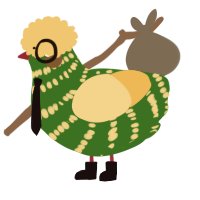 fuzzy pickles, a leaf and honey chicken with a bar pattern
