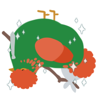 Perkeo, a viridian and vermilion chicken with a neck-speckle pattern