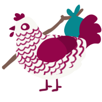 Frozen berry, a white and maroon chicken with a lace pattern