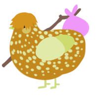 shine moss, a ochre and lemon chicken with a speckle pattern
