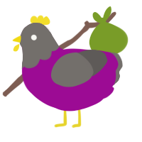 Mildred II, a plum and grey chicken with a head pattern