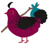 Distant Embers, a maroon and sable chicken with a half-lace pattern