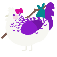 Violet, a white and violet chicken with a half-lace pattern