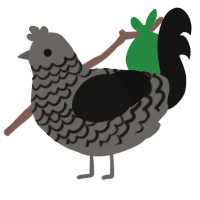 RussianBadger, a grey and black chicken with a lace pattern