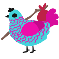 Transgender Requiem, a aqua and fuchsia chicken with a lace pattern