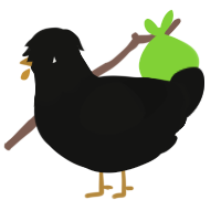 Narrator, a black chicken with a head pattern
