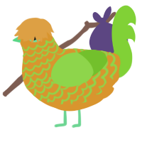 apple pie, a orange and grass chicken with a lace pattern