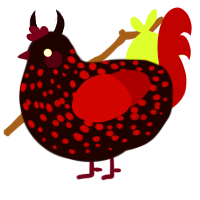 The Ultimate Sin, a black and crimson chicken with a speckle pattern