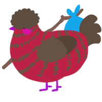 Cranberry, a crimson and bark chicken with a bar pattern