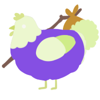 2 from xyy, a blurple and apple chicken with a head pattern