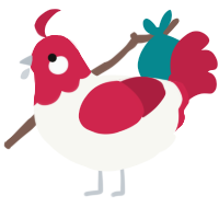 strawbs, a white and crimson chicken with a head pattern