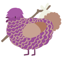 Precious, a amethyst and vermilion chicken with a lace pattern