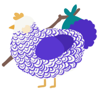 Queen, a white and indigo chicken with a double-lace pattern