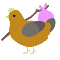 Oramge Dinosaur, a ochre and grey chicken