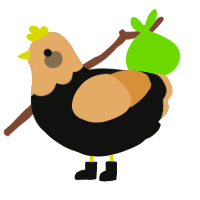 Sugar, a black and beige chicken with a head pattern