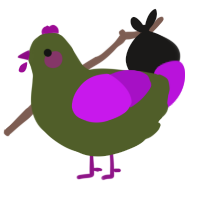 grin, a olive and amethyst chicken