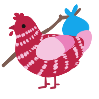 clauz, a crimson and pink chicken with a bar pattern