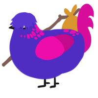 Patrice, a indigo and fuchsia chicken with a neck-speckle pattern