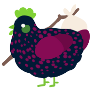 Dieased plum, a tumblr and wine chicken with a speckle pattern