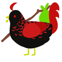 Megatronic, a black and red chicken with a half-lace pattern